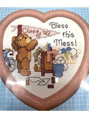 Good Shepherd Bless This Mess Counted Cross Stitch Kit Heart Frame DMC